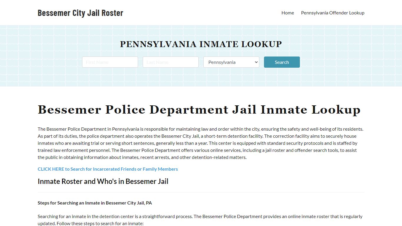 Bessemer Police Department & City Jail, PA Inmate Roster, Arrests, Mugshots