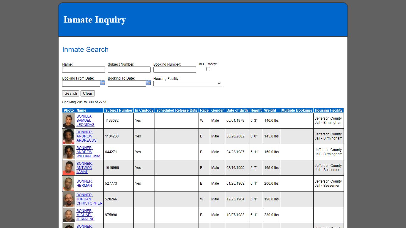 Inmate Search - Jefferson County, Alabama